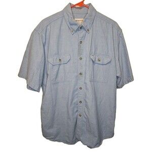 Carhartt Shirt Mens L Large Blue Short Sleeve Button Front Relaxed Fit S200 CBL